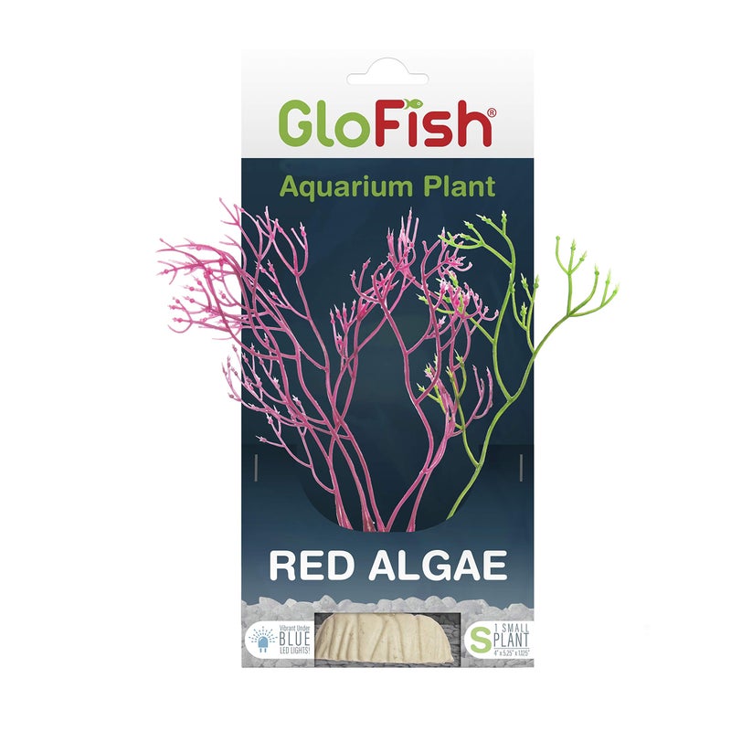 GloFish Red Algae Plant Aquarium DÃ©cor, Red Small, Fluorescent Under Blue LED Light - Image 1